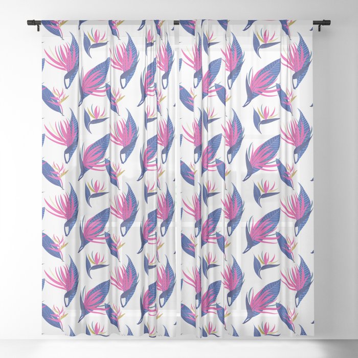 Magenta bird of paradise Sheer Curtain