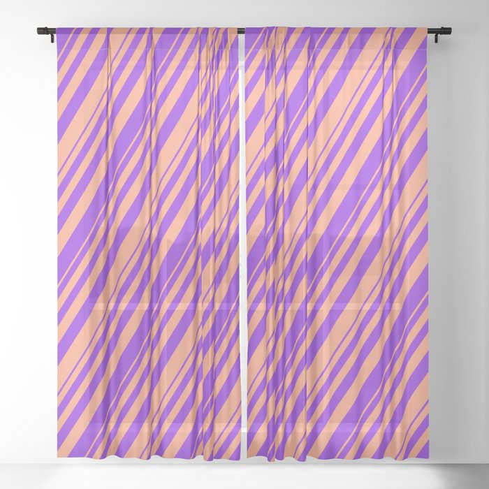 Purple & Light Salmon Colored Striped/Lined Pattern Sheer Curtain
