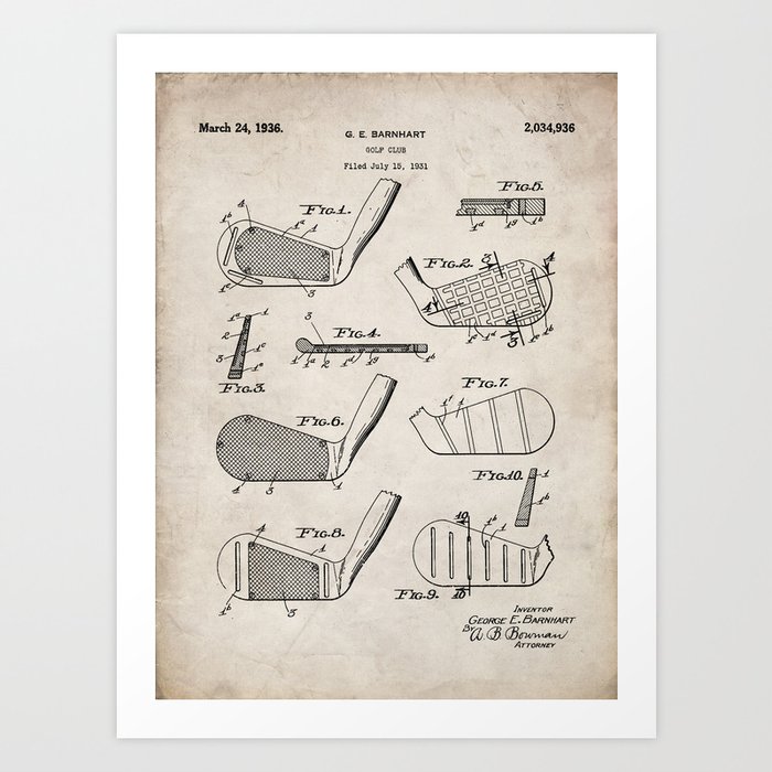 Golf Clubs Patent - Golfing Art - Antique Kunstdrucke Golf Clubs Patent - Golfing Art - Antique Kunstdrucke