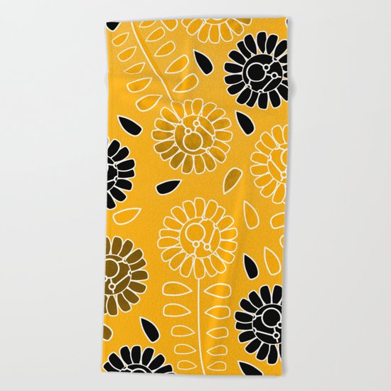 Floral contrast - golden Beach Towel