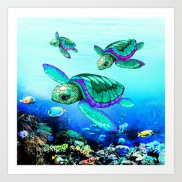 Sea Turtles Dance Art Print