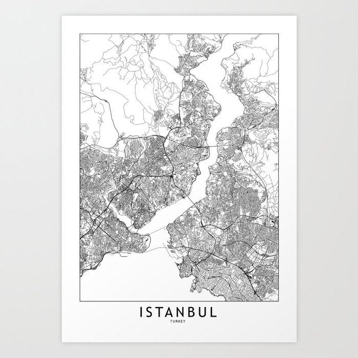 Istanbul White Map Art Print