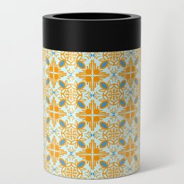 Cheerful Retro Modern Kitchen Tile Mini Pattern Turquoise Blue and Orange Can Cooler