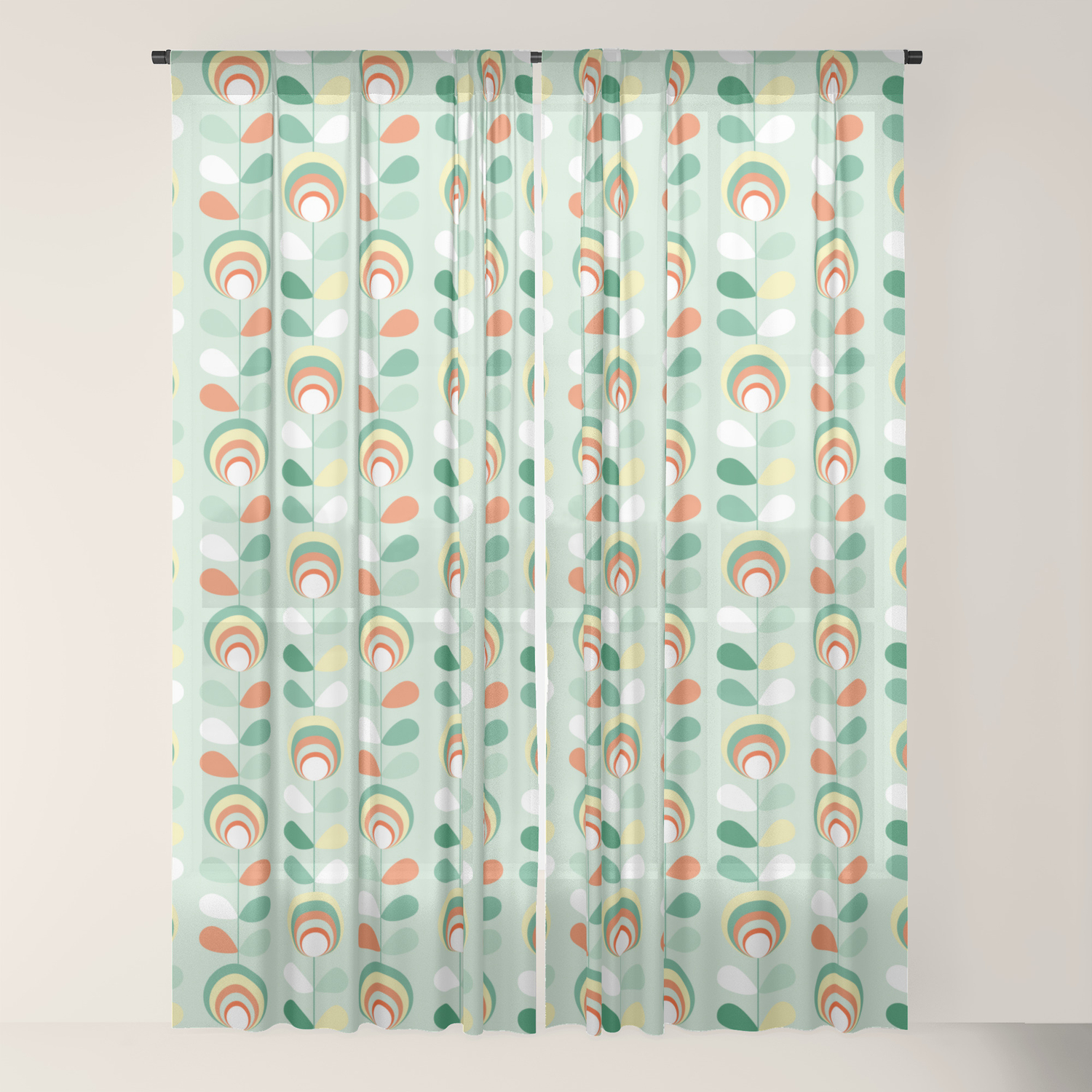Retro Peacock Eyes On Minty Green Sheer Curtain By Fk Uk Society6