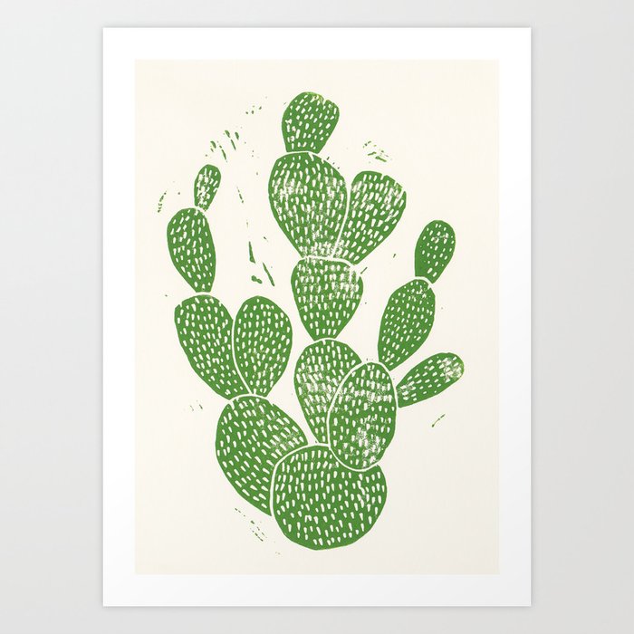 Linocut Cactus #1 Art Print