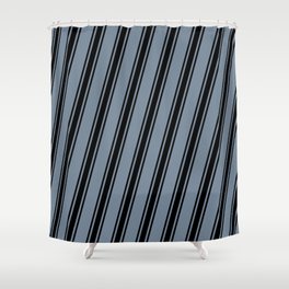 [ Thumbnail: Light Slate Gray and Black Colored Striped/Lined Pattern Shower Curtain ]