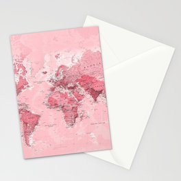 Pink World Map Stationery Card