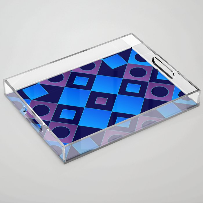 Blue, Pink & Black Color Square Design Acrylic Tray