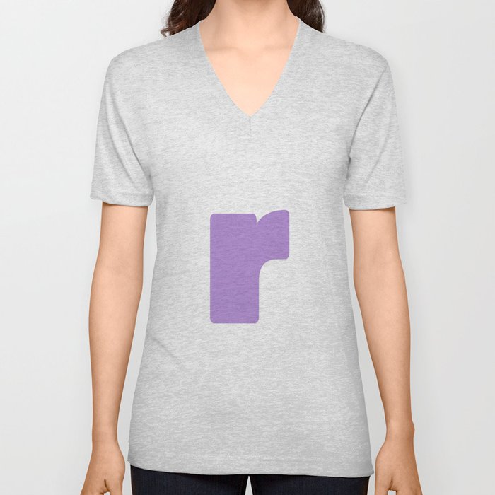 r (Lavender & White Letter) V Neck T Shirt