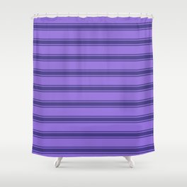 [ Thumbnail: Purple and Dark Slate Blue Colored Pattern of Stripes Shower Curtain ]