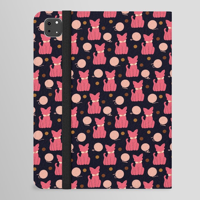 Cat Pattern Pink on Navy iPad Folio Case