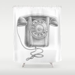 Retro rotary dial phone pencil draw Shower Curtain