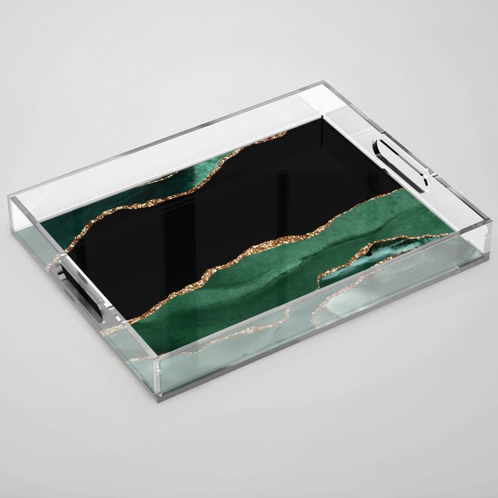 Emerald & Gold Agate Texture 01 Acrylic Tray