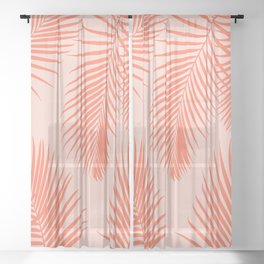Coral Tropical Palms Pattern Sheer Curtain