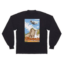 Fly To Slovenia Vintage style travel poster. Long Sleeve T-shirt