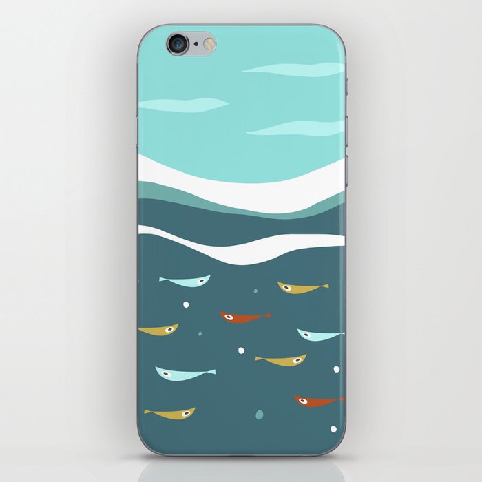 Under the Sea Mid Century Ocean, Waves and Fish iPhone Skin