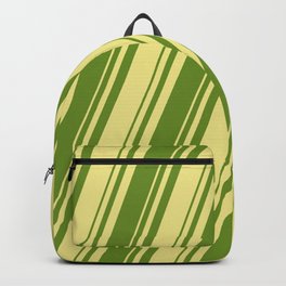 [ Thumbnail: Tan & Green Colored Lines Pattern Backpack ]
