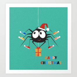 Happy Christmas Santa Spider Art Print