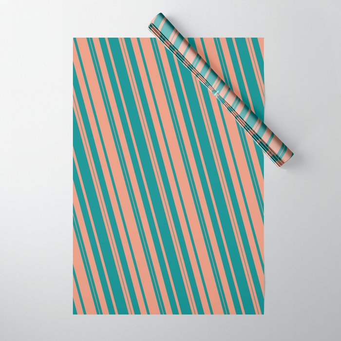 Dark Cyan and Dark Salmon Colored Lined/Striped Pattern Wrapping Paper