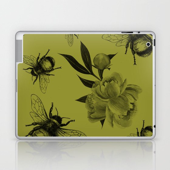 Floral Bumble Bee Print Black & Yellow Laptop & iPad Skin
