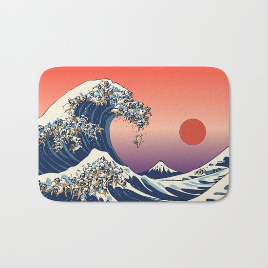 The Great Wave of Pug Bath Mat