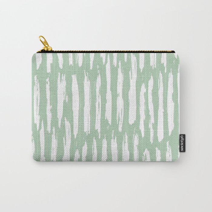 Vertical Dash Stripes White on Pastel Cactus Green Carry-All Pouch