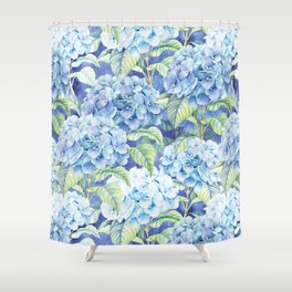 Botanical pink blue watercolor hortensia floral Shower Curtain