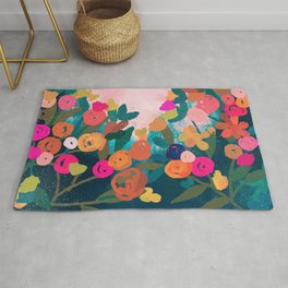 Abstract florals- pink and teal blue Rug