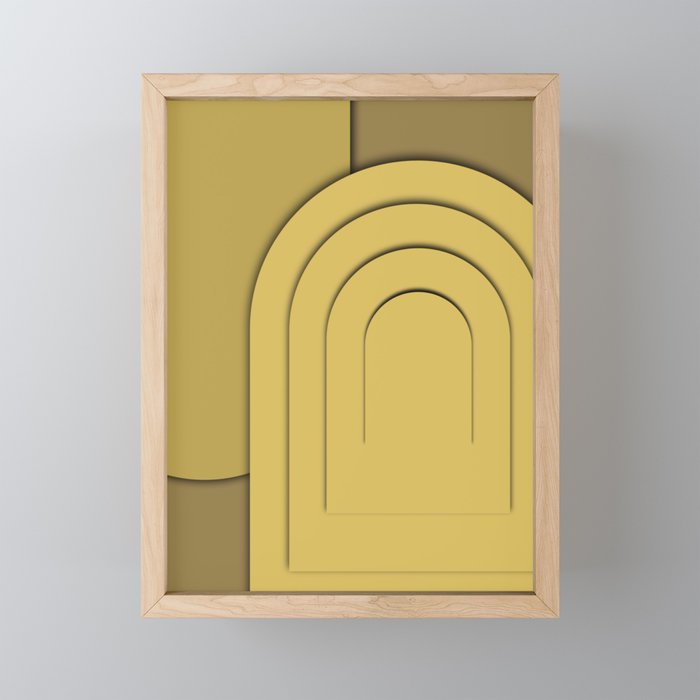 Minimal Yellow Gold Zen Lines Curvature Framed Mini Art Print