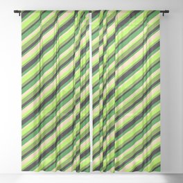 [ Thumbnail: Vibrant Tan, Light Green, Green, Black & Forest Green Colored Pattern of Stripes Sheer Curtain ]