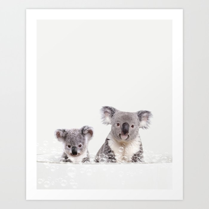 Two Koalas in Bathtub, Mother and Baby Koala Taking a Bath, Bathtub Animal  Art Print by Synplus Art Print by synplus | Society6