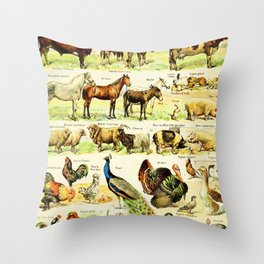 Adolphe Millot "Domestic animals" Throw Pillow