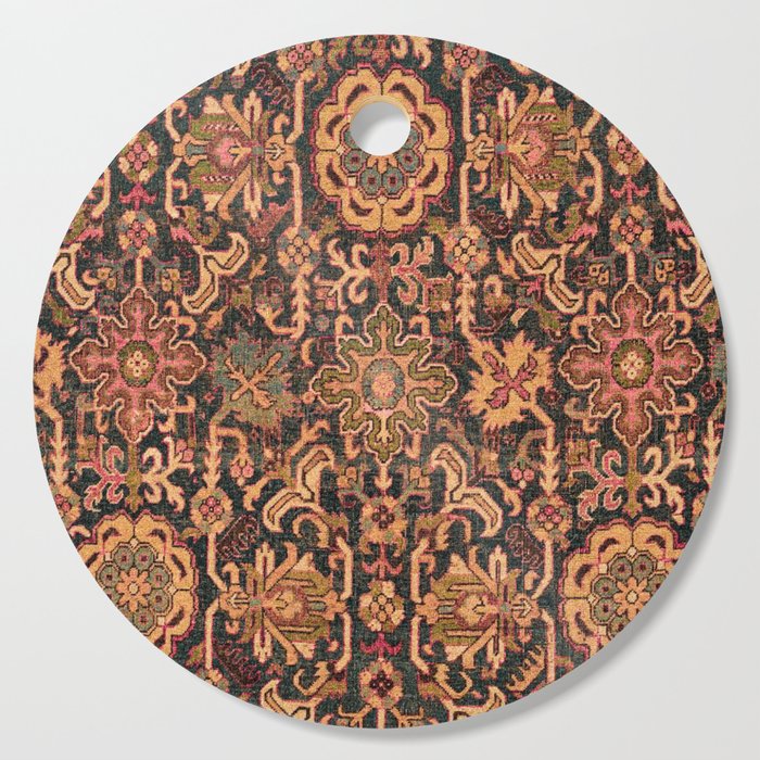 Floral Medallion I // 18th Century Colorful Blue Lime Green Pink Sapphire Plum Burlap Brown Pattern Cutting Board