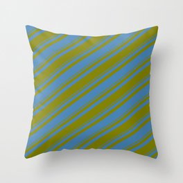 [ Thumbnail: Blue and Green Colored Striped Pattern Throw Pillow ]