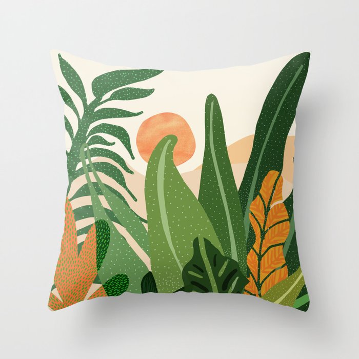 Desert Garden Sunset Landscape Throw Pillow