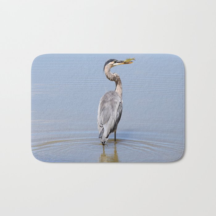 Great Blue Heron Fishing - I Bath Mat