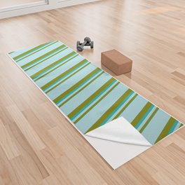 [ Thumbnail: Light Sea Green, Green & Powder Blue Colored Lined/Striped Pattern Yoga Towel ]