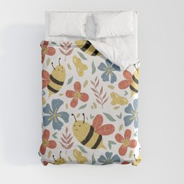 Cute Honey Bees and Flowers Duvet Cover