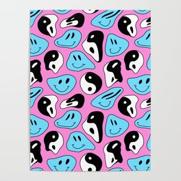 Funny melting smile happy face colorful cartoon seamless pattern Poster