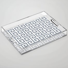 Large Steel Grey and White Greek Key Pattern Acrylic Tray