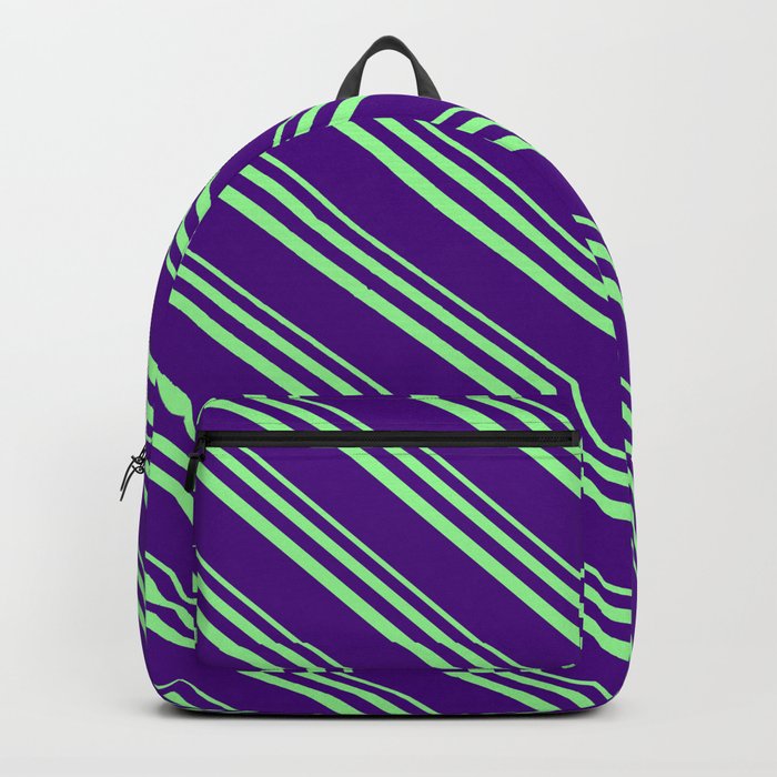 Green and Indigo Colored Lined/Striped Pattern Backpack