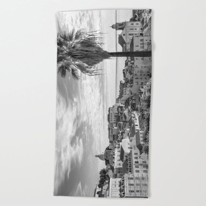 Palmtree in Alfama lIsbon Portugal - view in Black and white - travel photography Beach Towel