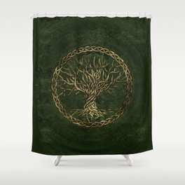 Tree of life -Yggdrasil -green and gold Shower Curtain