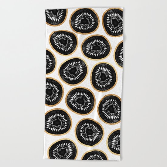 Black & Gold Kiwi Pattern Beach Towel