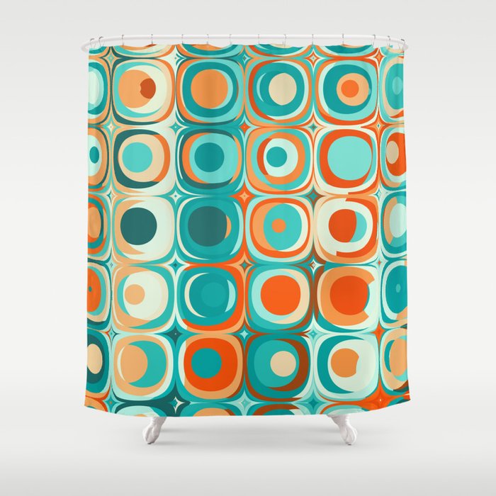 Orange and Turquoise Dots Shower Curtain