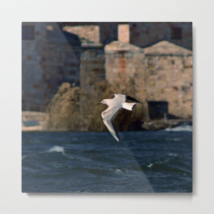 Seagull in front of the medieval watermills Metal Print