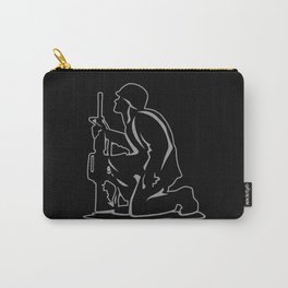 Military Serviceman Kneeling Warrior Tribute Illustration Carry-All Pouch | Warrior, Infantry, Marine, Rifle, Army, Silhouette, Vietnam, Vet, Service, Serviceman 