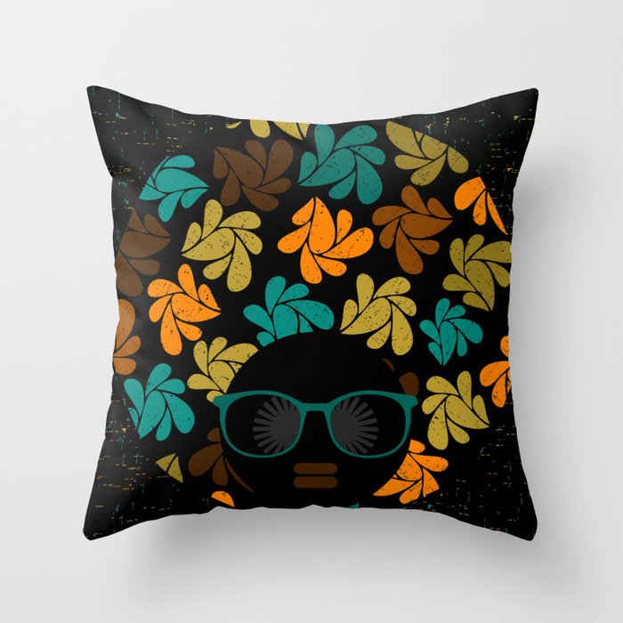 Afro Diva: Fall Colors Brown Gold Teal Throw Pillow
