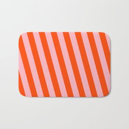 [ Thumbnail: Light Pink & Red Colored Pattern of Stripes Bath Mat ]