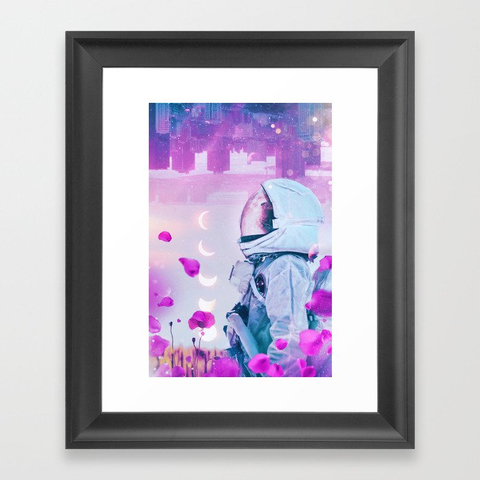 Astronaut into the Flowers Framed Art Print
